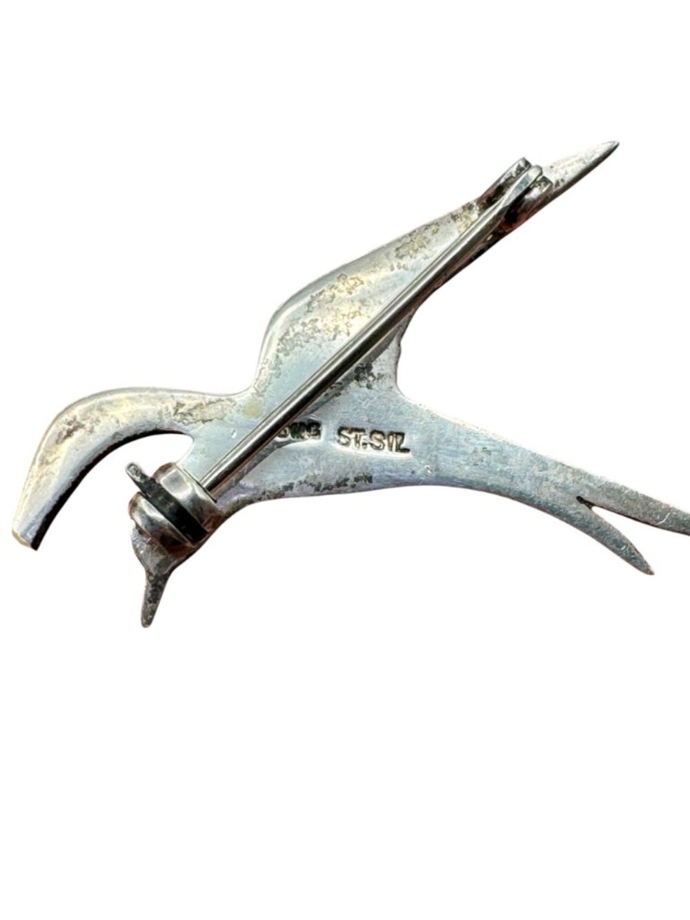 Sterling Silver Seabird Seagull Brooch Pin 1.75" Vintage Flying Bird Signed MG - Picture 3 of 11